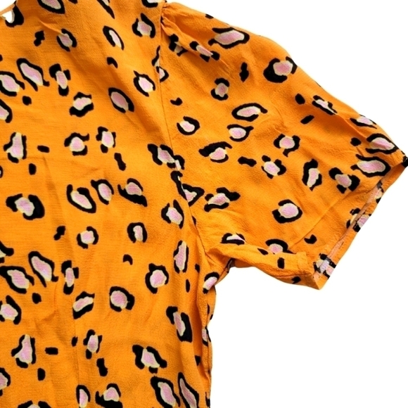 Topshop Leopard Animal Print Button Yellow Orange Size 4. - Picture 4 of 13